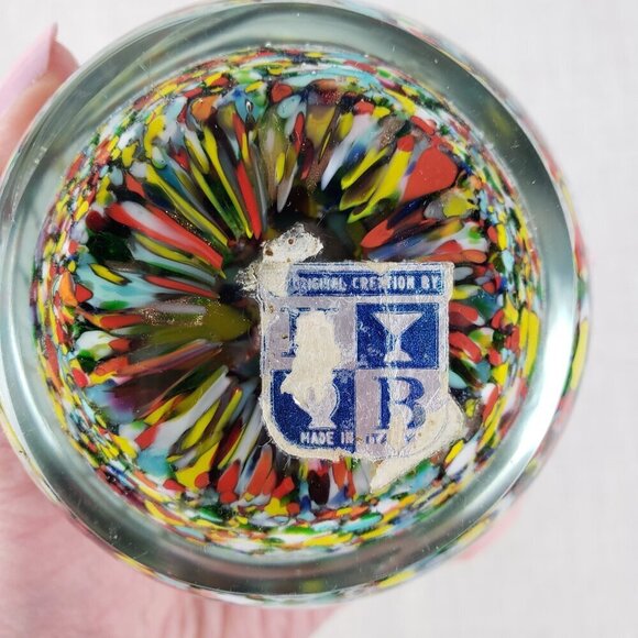 KB Koscherak Brothers Millefiori Glass Paperweight Italy Rainbow Blue Orange - Picture 4 of 5